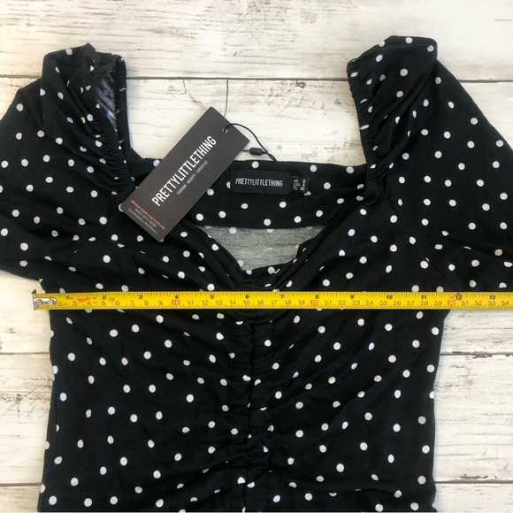 NEW! PRETTYLITTLETHING Women Black Polka Dot Print Long Sleeve Mini Dress Sz 4 - Picture 11 of 14